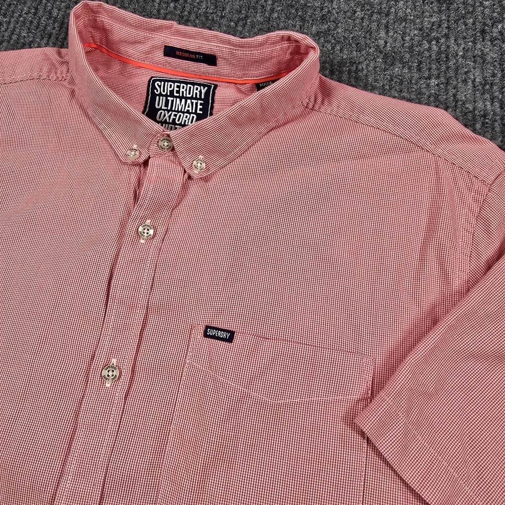 Superdry Shirt Mens 2XL Orange Check Ultimate‎ Oxford SS Button Down Regular Fit